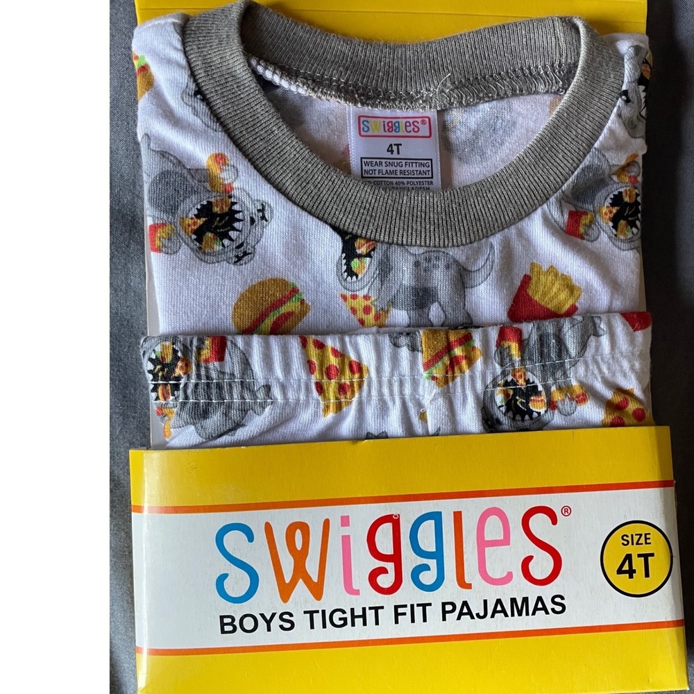 Swiggles Boys Dinosaur Pizza Burger Food Print Pajamas Set 2PC Tight Fit 4T NEW